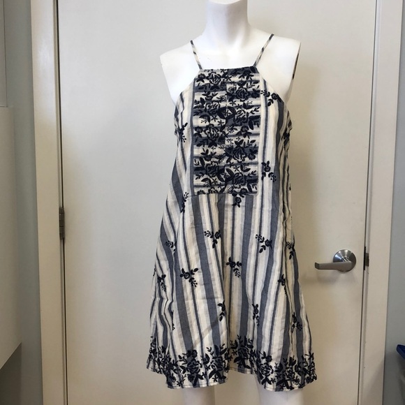 miami Dresses & Skirts - MIAMI BLUE EMBROIDERED HIGH NECK DRESS SIZE SMALL